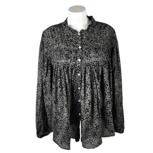 Isabel Marant Etoile Lalia Floral Pintuck Boho Prairie Blouse Black Size 40 - Picture 5 of 16